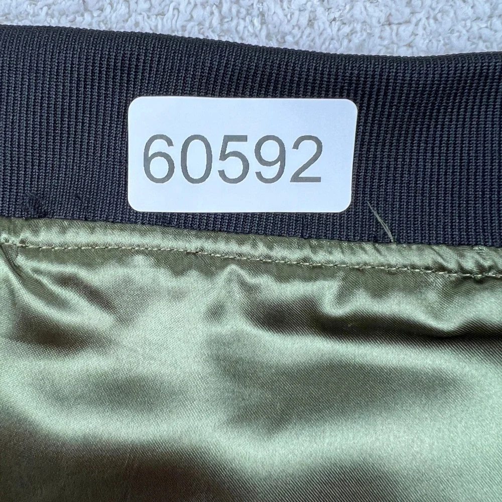 American Stitch Mens XL Bomber Jacket Olive Green Black Dragon Embroidered Satin